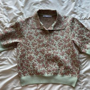 Zara flower button-up tee